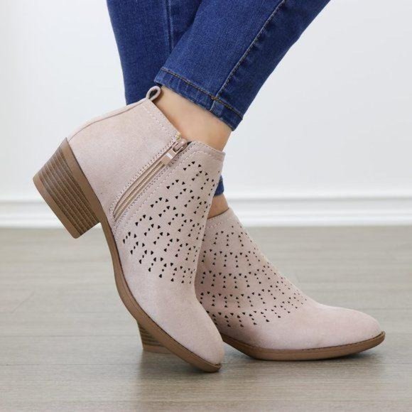 Mauve Suede Ankle Boots Laser Cut Design - Picture 3 of 6